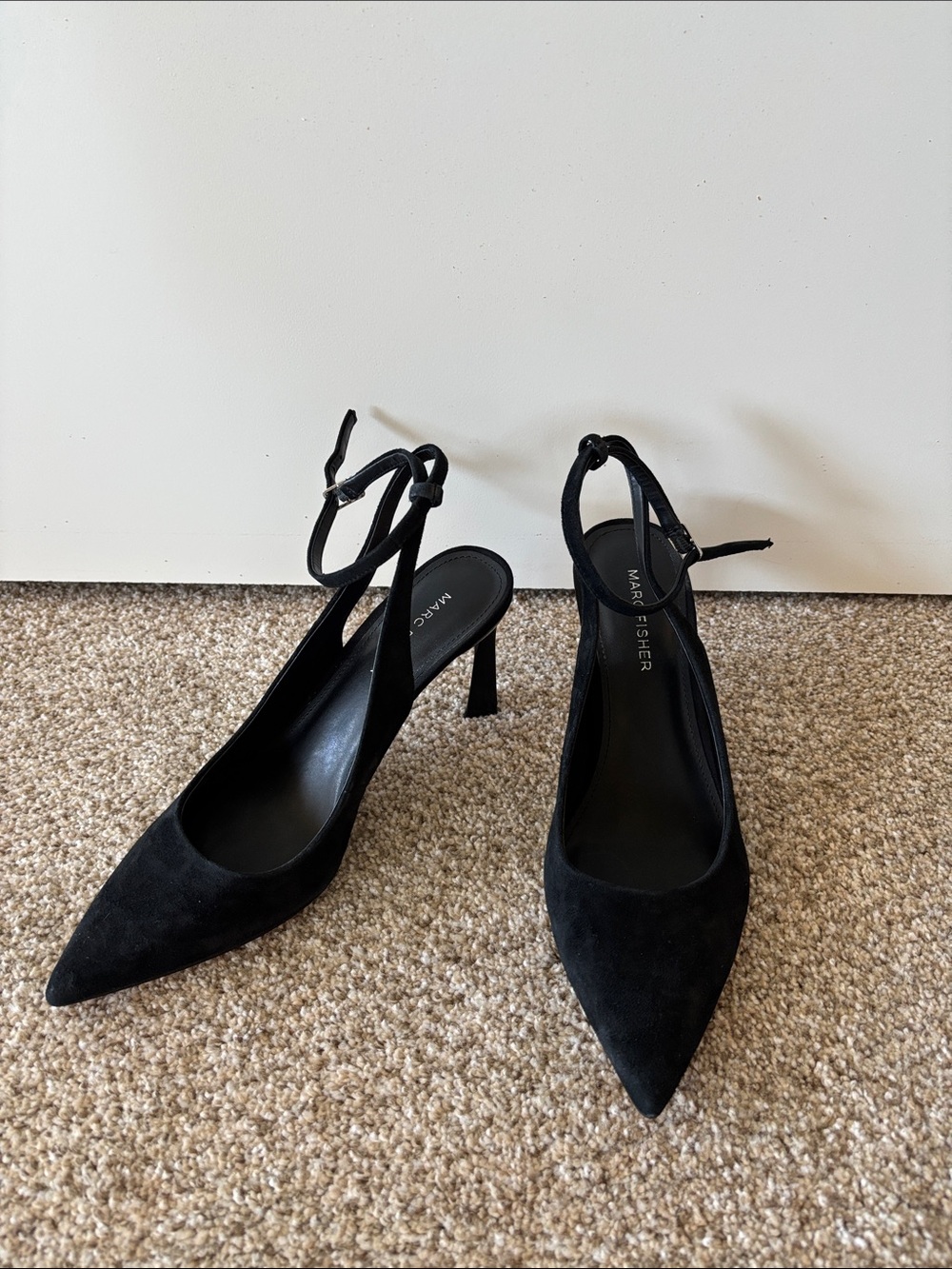Marc Fisher Black Suede Pointed Slingback Pumps